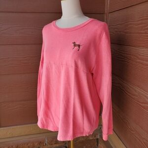 PINK Victoria's Secret Coral Pink and Silver Fleece Crewneck Pullover Size Small